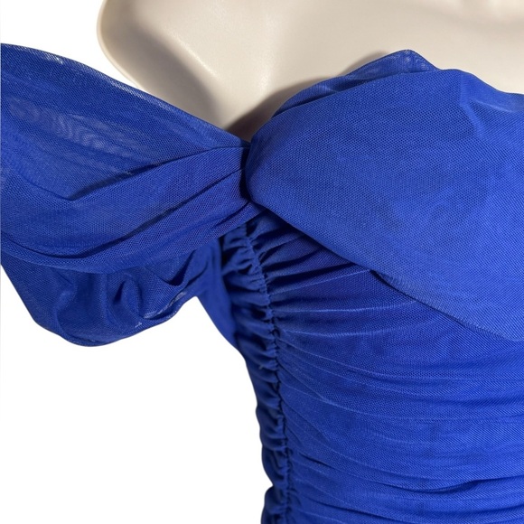 Emprada Kat Royal Blue Mesh Off Shoulder Dress size small - Picture 8 of 17